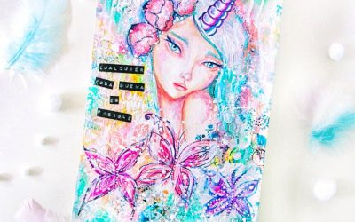 Chica unicornio con técnicas mixed media